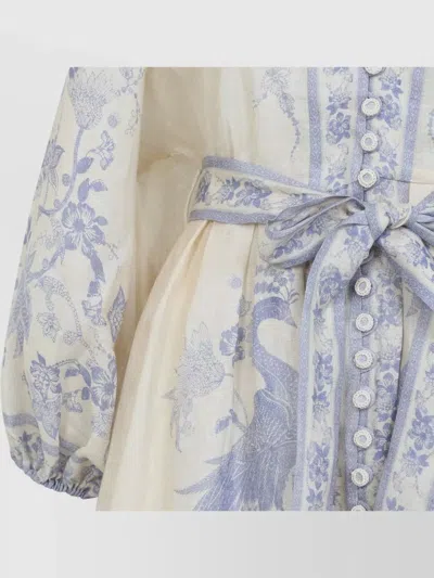 Zimmermann Womens Indra Plunge Linen Mini Dress Cream Lilac Floral In Neutral