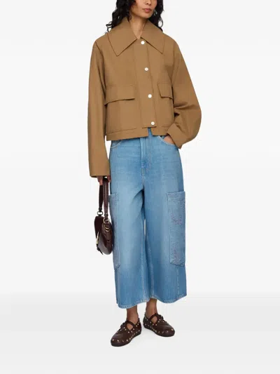 Ganni Flap-pocket Jacket In Brown