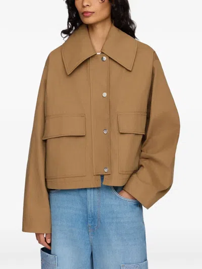 Ganni Flap-pocket Jacket In Brown