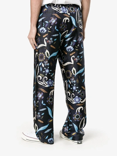 Shop Fendi Swan & Floral Print Pyjama Trousers In Blue