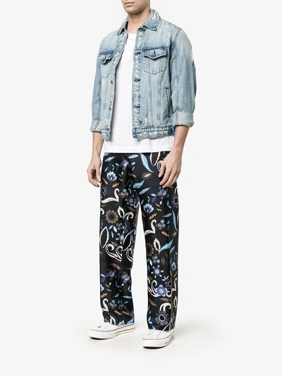 Shop Fendi Swan & Floral Print Pyjama Trousers In Blue