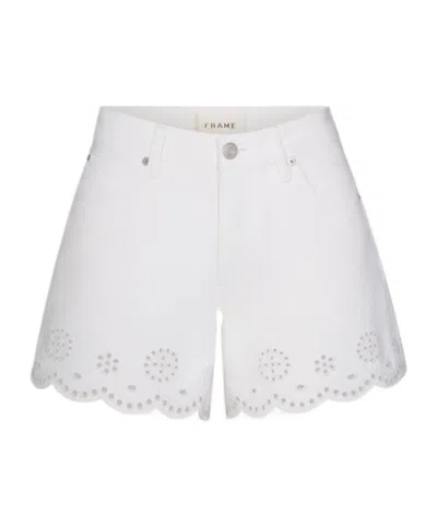 Frame Womens White The Eyelet Embroidered-hem Denim Shorts