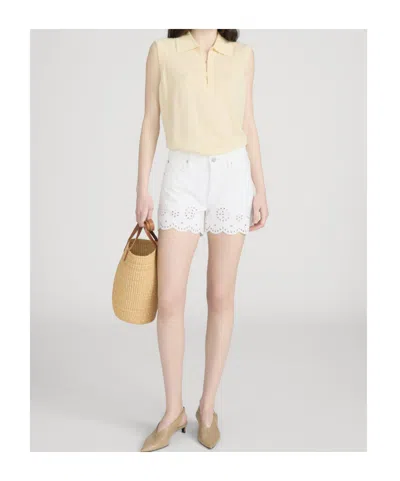Frame Womens White The Eyelet Embroidered-hem Denim Shorts