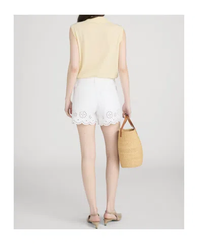 Frame Womens White The Eyelet Embroidered-hem Denim Shorts