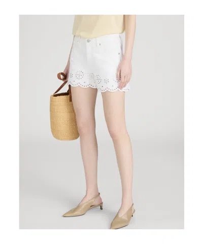 Frame Womens White The Eyelet Embroidered-hem Denim Shorts
