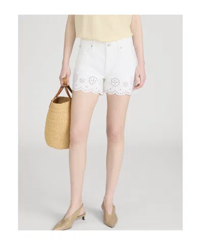 Frame Womens White The Eyelet Embroidered-hem Denim Shorts