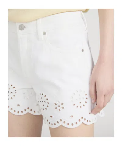 Frame Womens White The Eyelet Embroidered-hem Denim Shorts