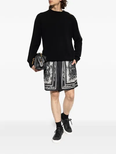 Balmain Button-embellished Shoulder Sweater In Black