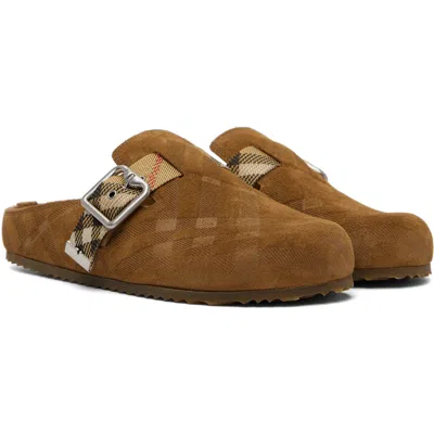 Burberry Check-pattern Buckle-fastening Slippers In Brown