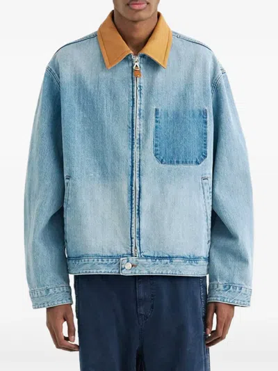 Solid Homme Zip-up Denim Jacket In Blue