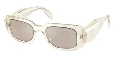 Prada Ivory Mirror Silver Rectangular Ladies Sunglasses Pr 17wsf 19x30n 51 In White