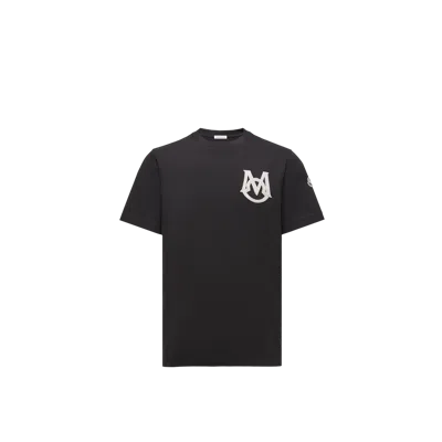 Moncler Cotton T-shirt Featuring Embroidered Patch In Black
