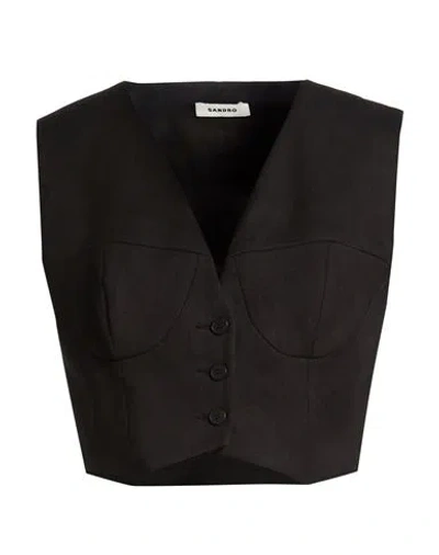 Sandro Womens Black V-neck Cropped Woven Top In Black
