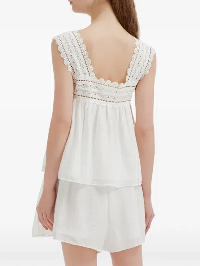 B+ab Lace-trim Button-front Jumpsuit In White