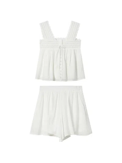 B+ab Lace-trim Button-front Jumpsuit In White