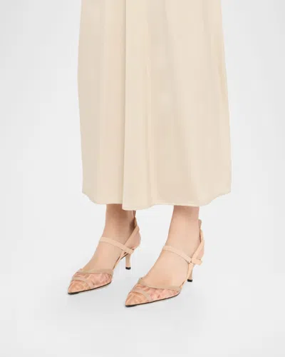 Fendi Slingback Pump In Ff Mesh With Tapered Silhouette In Pink
