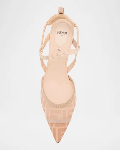Fendi Slingback Pump In Ff Mesh With Tapered Silhouette In Pink