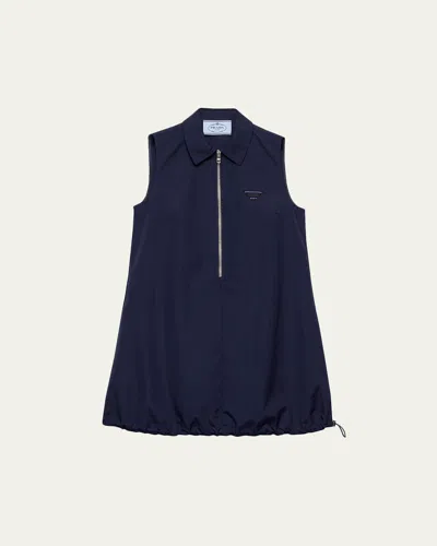 Prada Womens Blue Branded Sleeveless Cotton-poplin Mini Dress
