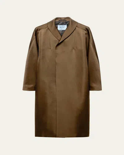 Prada Silk Open Overcoat In Brown
