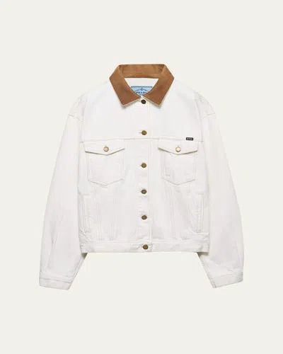 Prada Old Denim Blouson Jacket In White