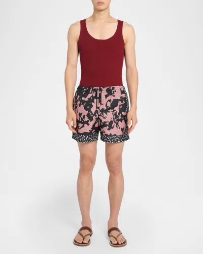 Dries Van Noten Abstract Floral Polyamide Geometric Trim Swim Shorts In Multi