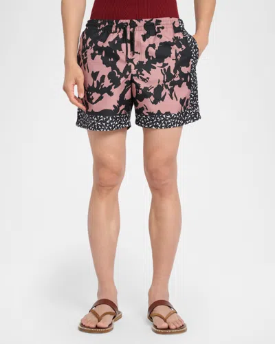 Dries Van Noten Abstract Floral Polyamide Geometric Trim Swim Shorts In Multi