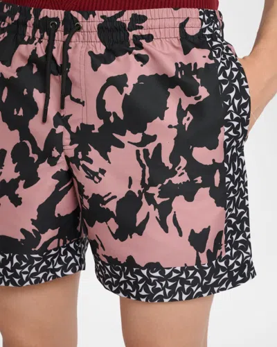 Dries Van Noten Abstract Floral Polyamide Geometric Trim Swim Shorts In Multi