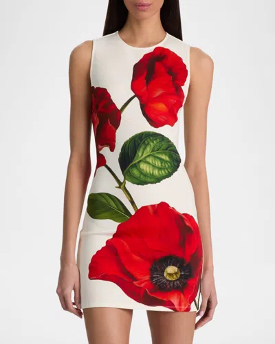 Alice And Olivia Wynell Fitted Mini Dress Summer Poppy In Black