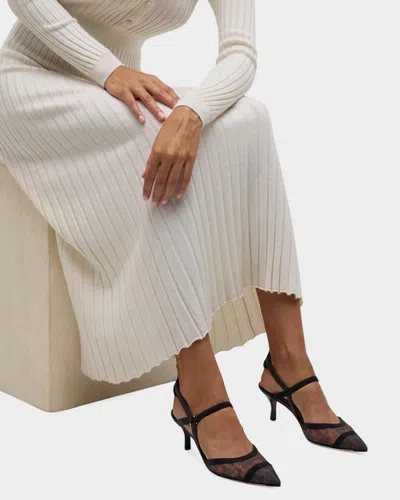 Fendi Colibri Ff Mesh Slingback Kitten-heel Pumps In Black