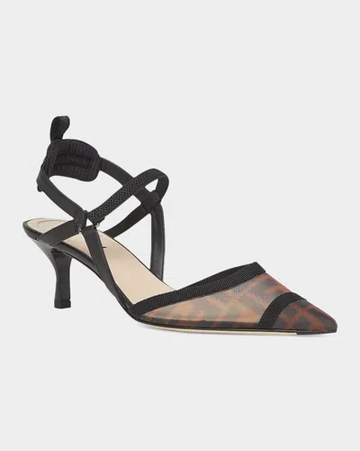Fendi Colibri Ff Mesh Slingback Kitten-heel Pumps In Black