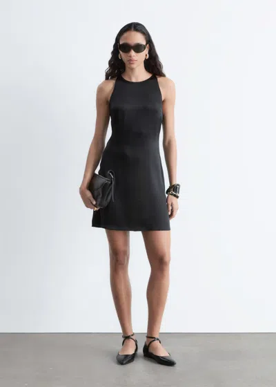 & Other Stories Bias Cut Satin Mini Dress In Black