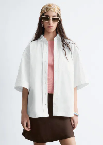 & Other Stories Pure Cotton Short Sleeve Oversized Resort Shirt With Front Pockets In White