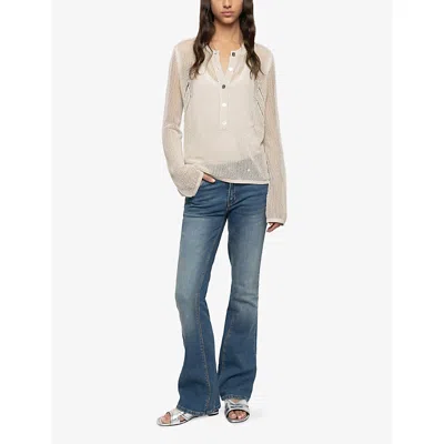 Zadig & Voltaire Womens Vanille Mandala Button-neck Cotton-blend Henley Jumper In Neutral