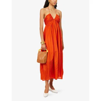 Zimmermann Womens Tangerine Mahon Halter-neck Silk Maxi Dress Xl In Orange