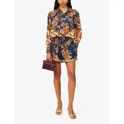 Zimmermann Aster Shorts Elastic Waistband Floral Trim Pockets In Blue