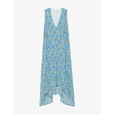 Zadig & Voltaire Womens Pear Rerol Floral-print Woven Midi Dress Xs In Blue