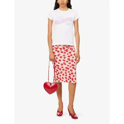 Valentino Womens Bianco Text-print Round-neck Cotton T-shirt In White