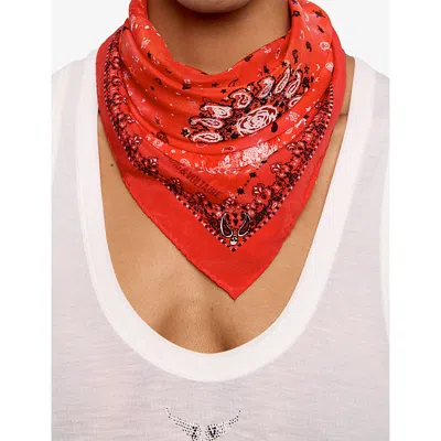 Zadig & Voltaire Womens Passion Blondie Bandana-print Silk Scarf In Red