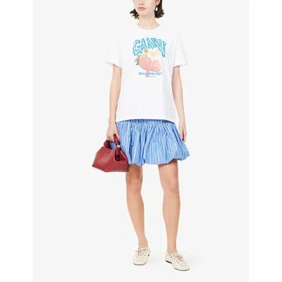 Ganni Womens Bright White Jersey Strawberry Printed Round-neck Cotton-jersey T-shirt In Multi