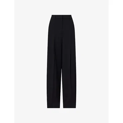 Theory Womens Black Pleated Wide-leg Woven Trousers In Multi