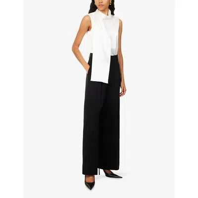 Theory Womens Black Pleated Wide-leg Woven Trousers In Multi