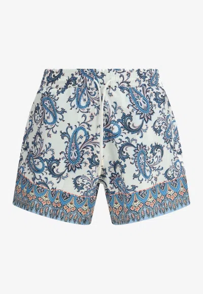 Etro Men Powder Blue Paisley Ramage-printed Swim Shorts In Blue