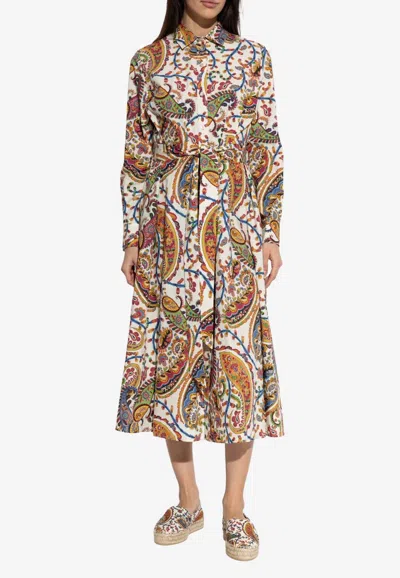 Etro Belted Paisley-print Cotton-voile Midi Shirt Dress In Multi