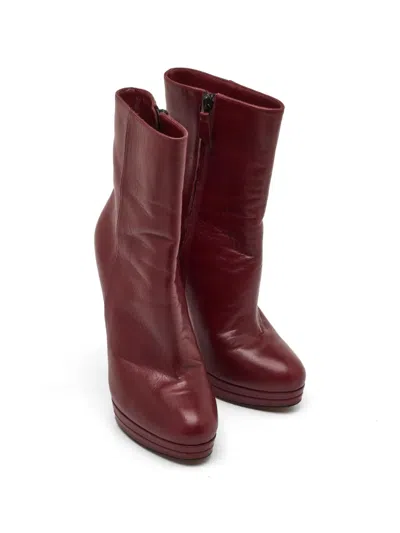 Pre-owned Casadei Platform Ankle Boots In Red