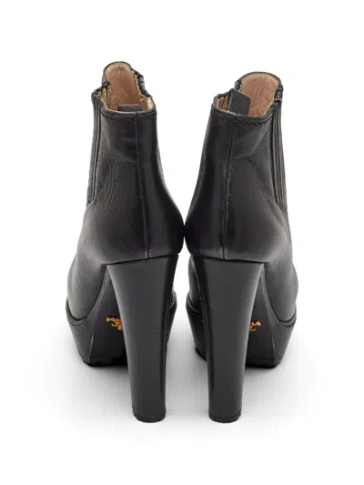 Pre-owned Prada Platform Ankle Boots In Black