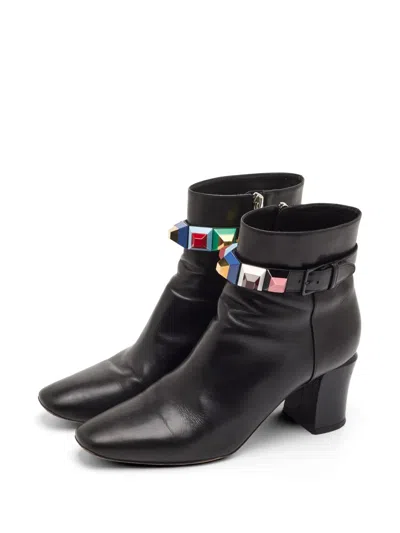 Pre-owned Fendi Studded Ankle Boots In Black