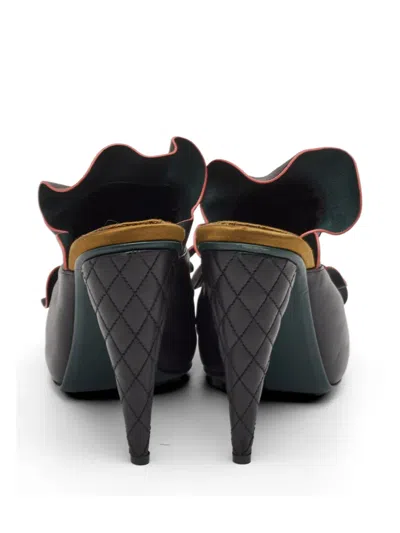 Pre-owned Fendi Waves Ruffle Platform Mules In Black