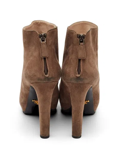 Pre-owned Prada Platform Ankle Boots In Brown