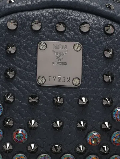 Pre-owned Mcm Stark Studded Leather Backpack In Blue