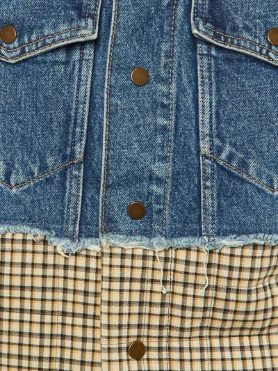 Pre-owned Sandro Plaid-panel Denim Jacket In Blue